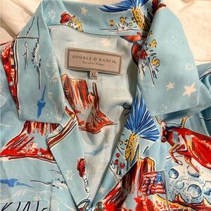 Double D Ranch Blue Over the Moon Western Shirt with Red and Yellow Accents NWT